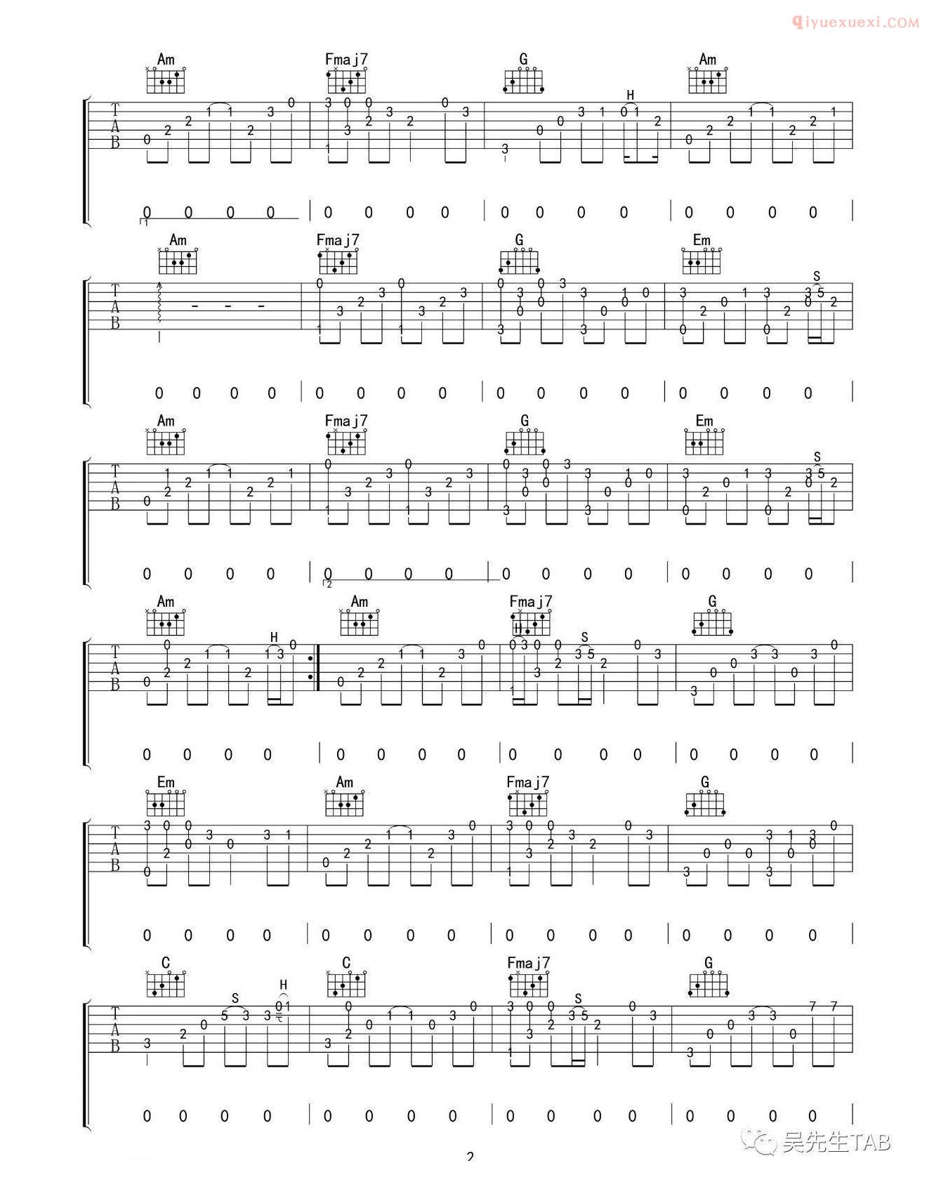 器乐学习网你的酒馆对我打了烊吉他指弹谱-2