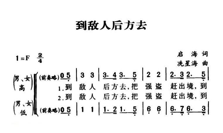 合唱乐谱[到敌人后方去]简谱