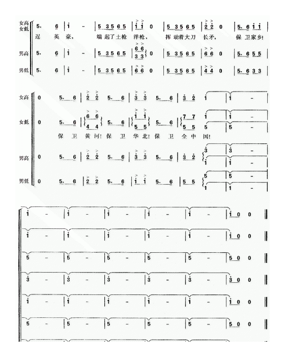 合唱歌曲[保卫黄河]简谱