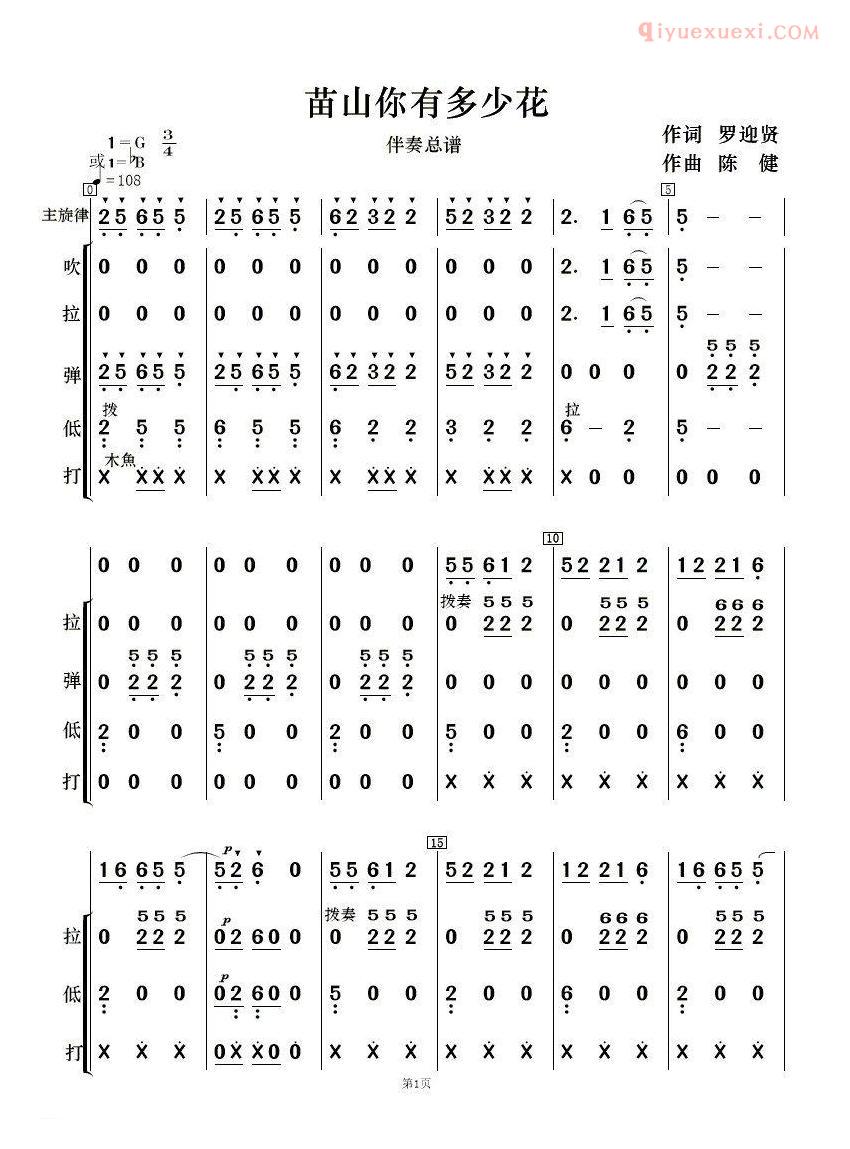 合唱歌曲[苖山你有多少花/女声二重唱及伴奏总谱、分谱]简谱