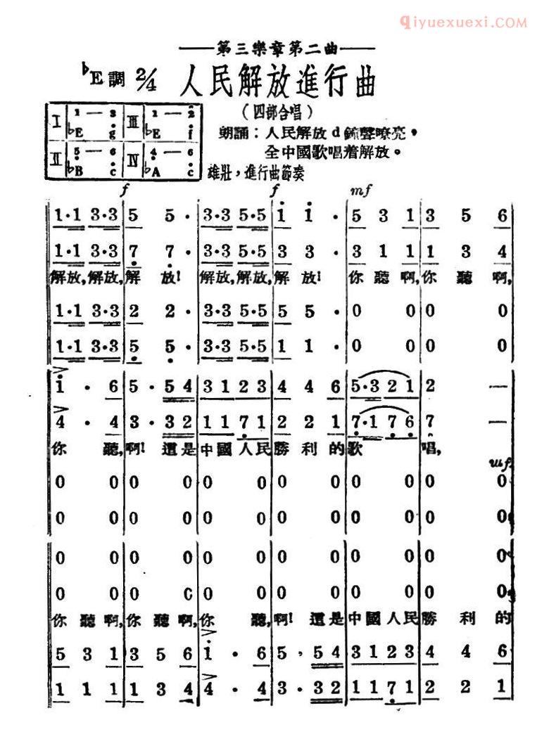 合唱谱[人民解放进行曲]简谱