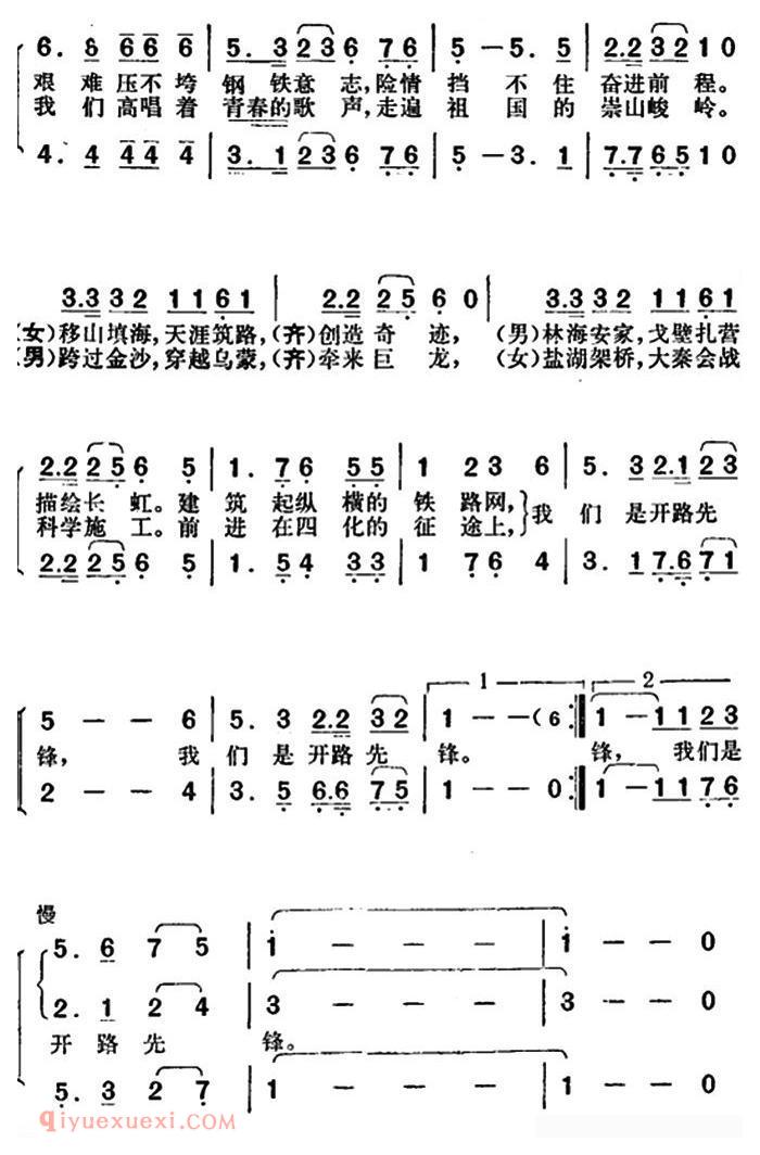 合唱谱[我们是开路先锋/铁十七工程局局歌]简谱