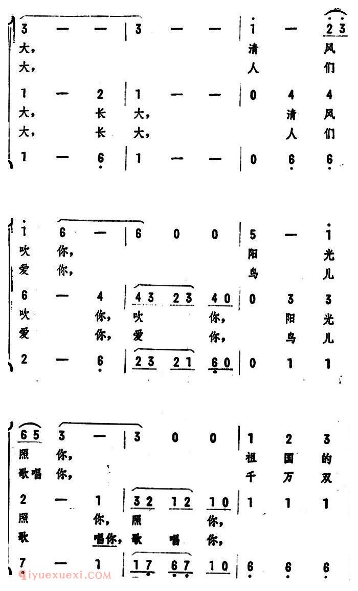 合唱谱[小树快长大/森林大合唱/选曲 女声三重唱或三部合唱]简谱