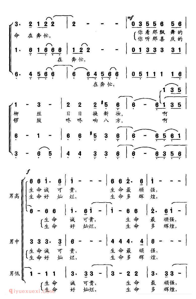 合唱乐谱[生命在奔忙/刘志毅词 修骏曲]简谱