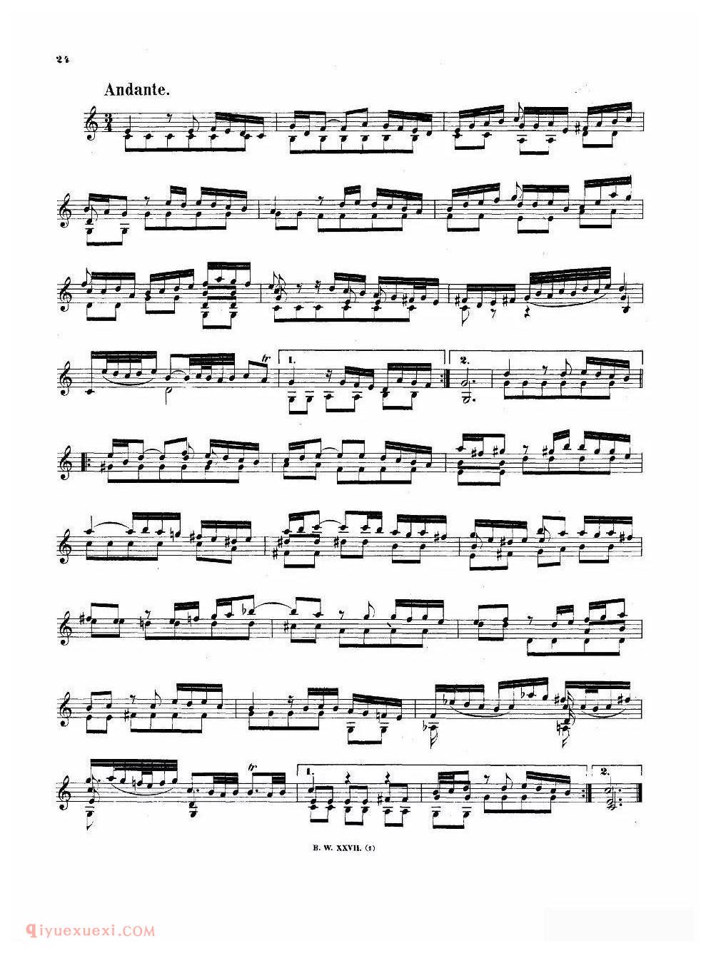 《巴赫无伴奏BWV1003小提琴奏鸣曲》小提琴视频教程附乐谱