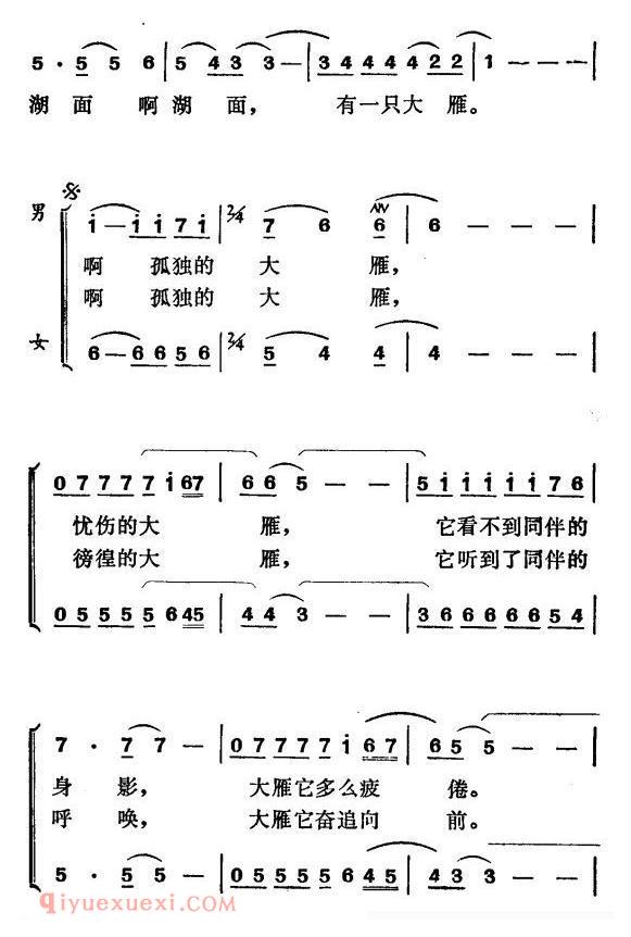 合唱歌曲[孤独的大雁/电影/街市流行曲插曲]简谱