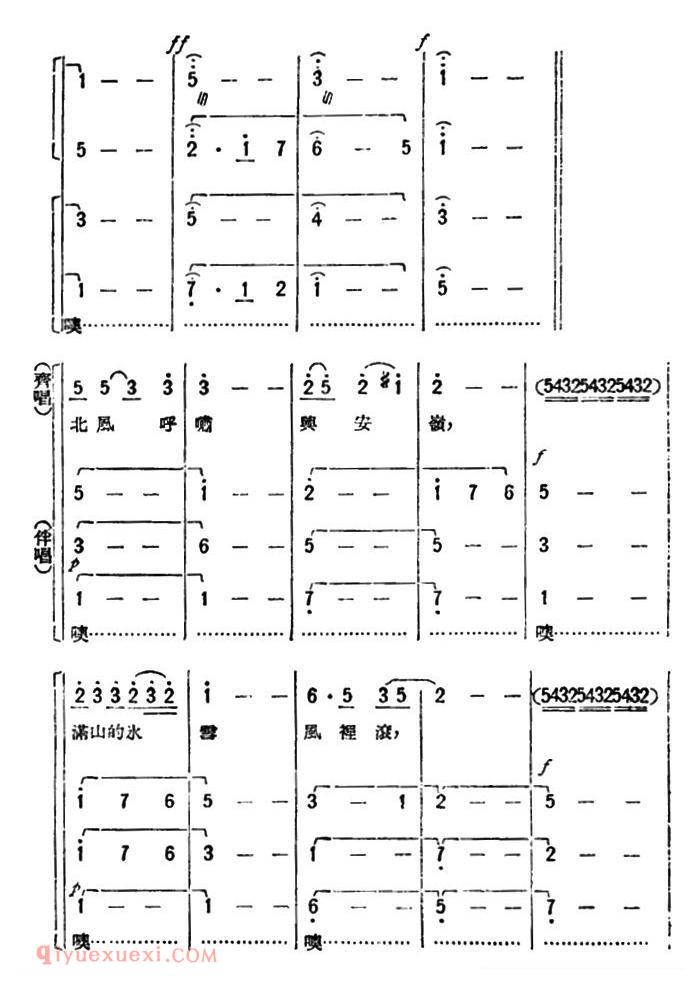 合唱歌曲《北风呼啸兴安岭/歌剧/星星之火选曲》简谱
