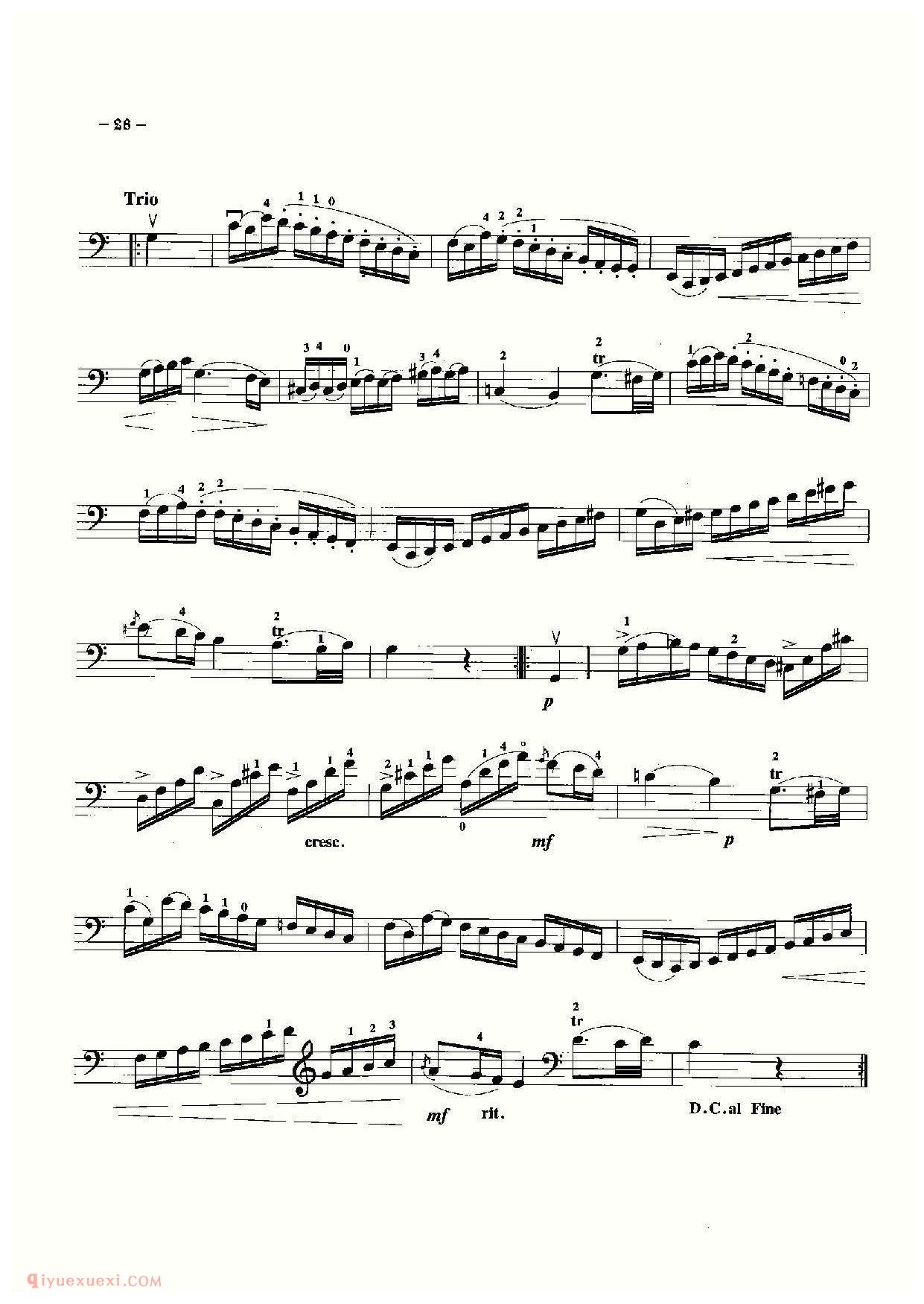 大提琴名曲乐谱《小步舞曲/莫扎特曲》
