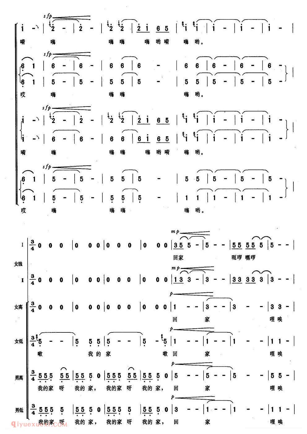 合唱谱[高原，我的家/女声二重唱、混声合唱]简谱