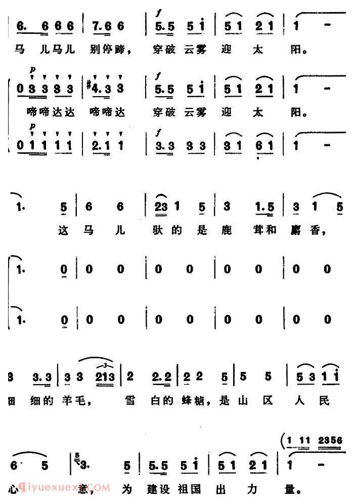 合唱谱[马儿哟，你快快跑]简谱