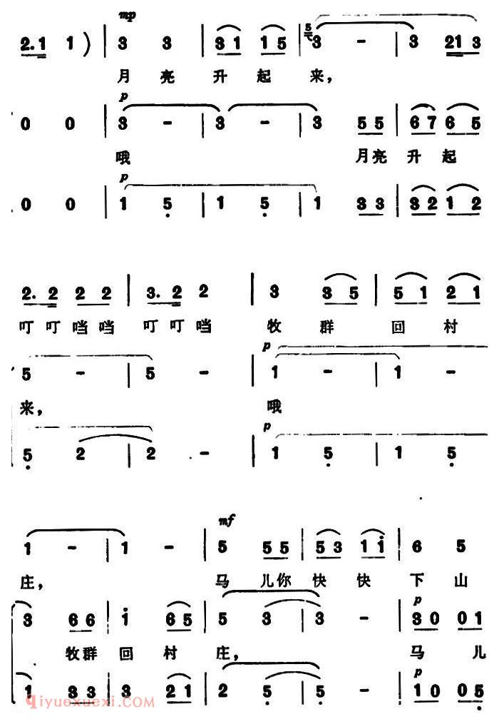 合唱谱[马儿哟，你快快跑]简谱