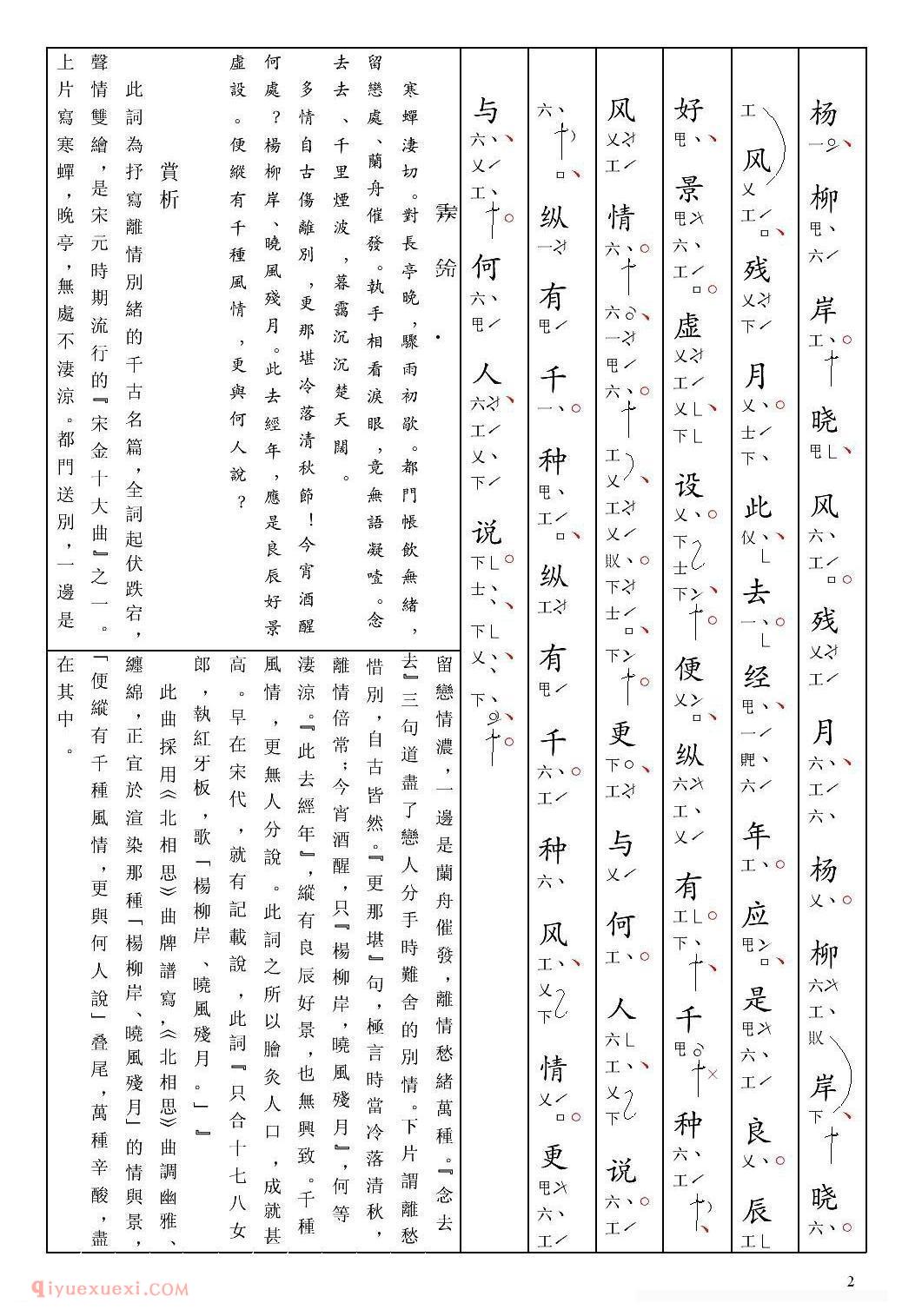 南音工X谱[雨霖铃 寒蝉凄切 柳永  北相思]简谱