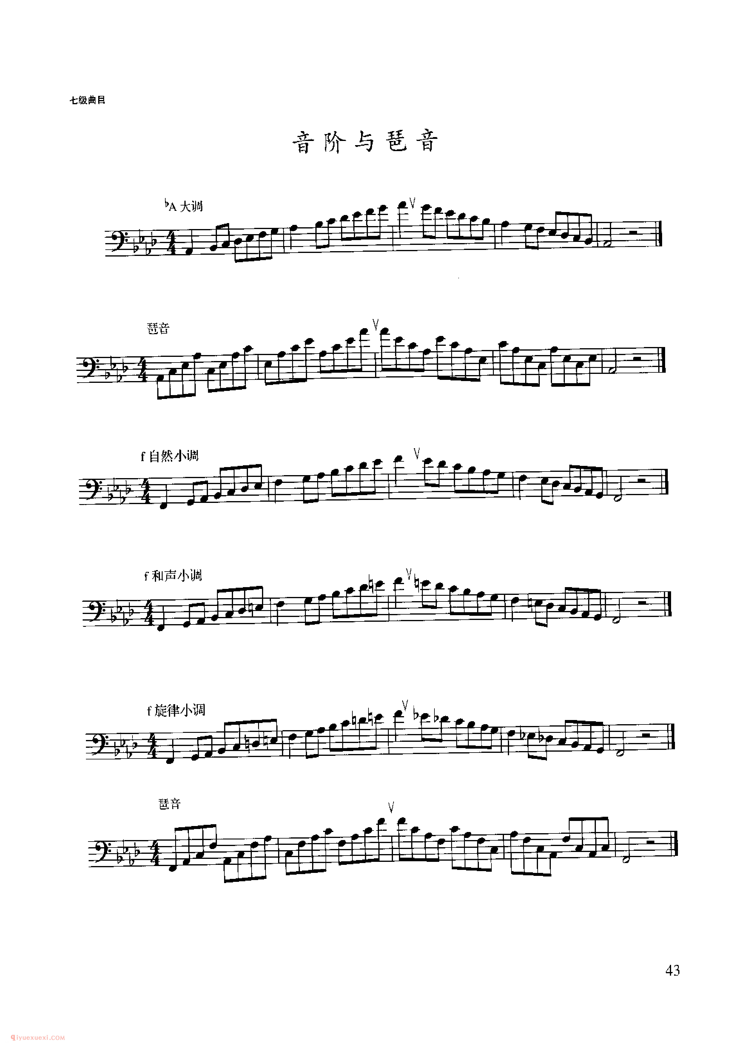 长号考级乐谱《七级:音阶与琶音bA大调f小调》2