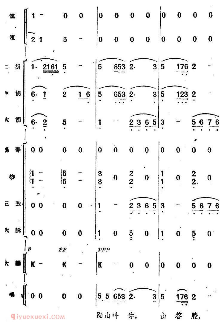 歌剧《小二黑结婚》第二十三曲 怎不见你在这崖畔上/民乐合奏总谱