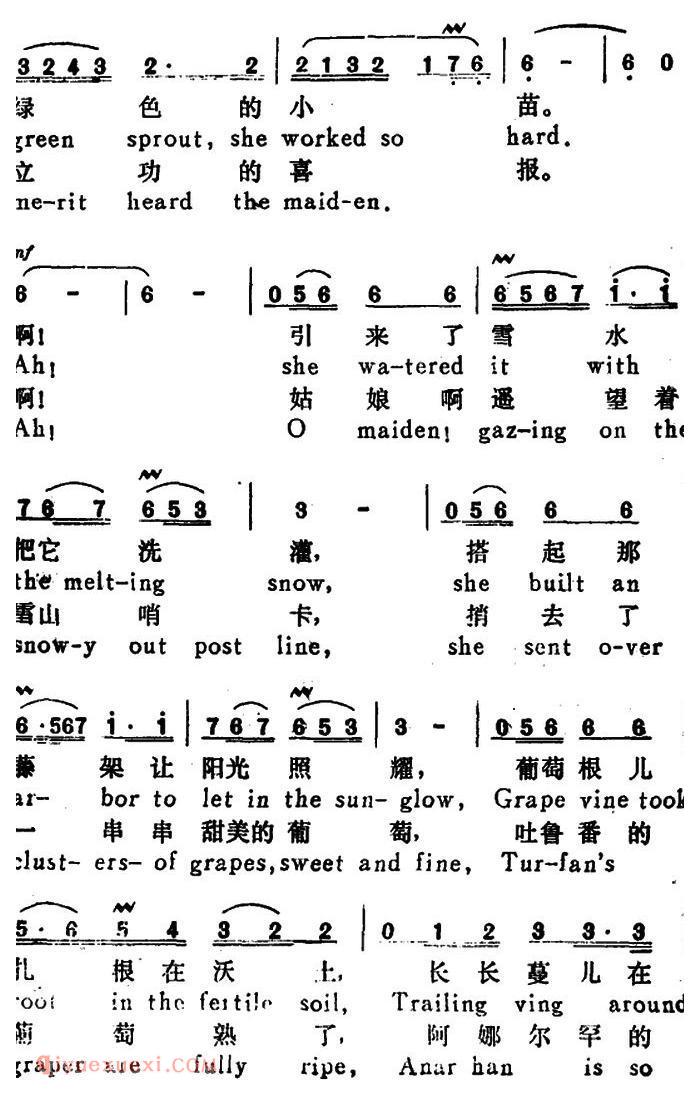 美声歌曲简谱《吐鲁番的葡萄熟了/Turfan s Grapes Are Ripe》