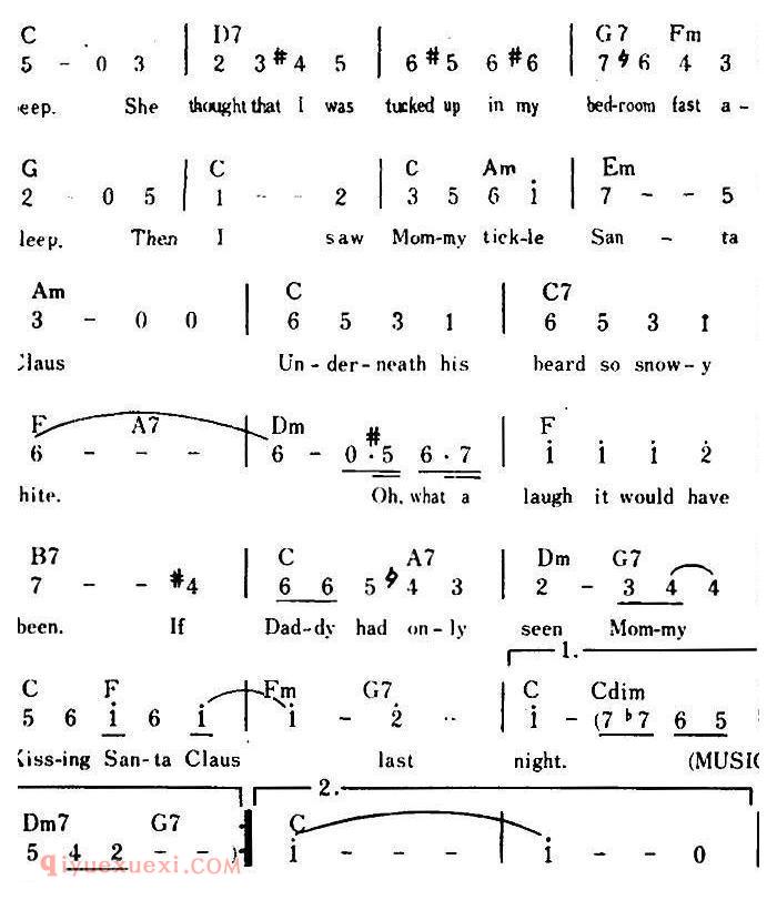 简谱《I Saw Mommy Kissing Santa Claus/我看到妈妈亲吻圣诞老人》美国