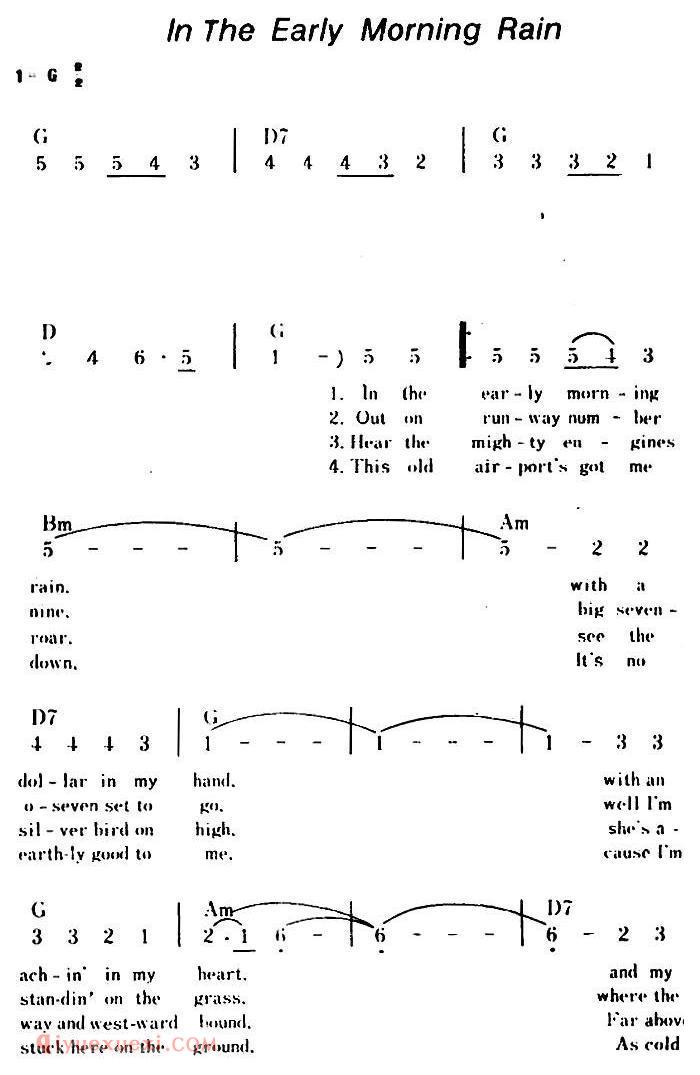 简谱《In The Early Morning Rain/晨雨中》美国