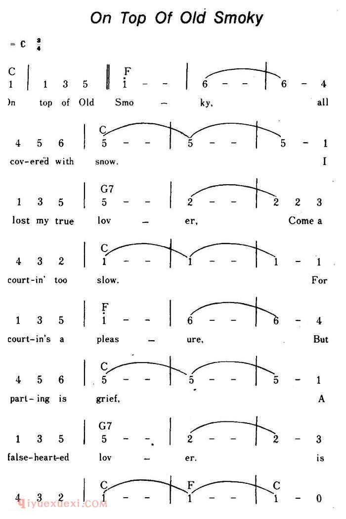 简谱《On Top Of Old Smoky/在老斯莫基山之巅》美国
