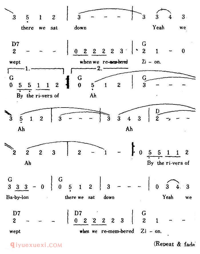 简谱《Rivers Of Babylon/巴比伦河、带和弦》美国