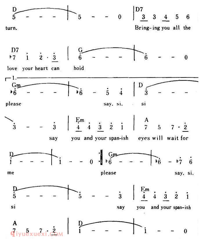 简谱《Spanish Eyes/西班牙眼睛、带和弦》美国