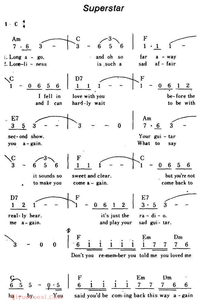 简谱《Superstar/超级明星、带和弦》美国