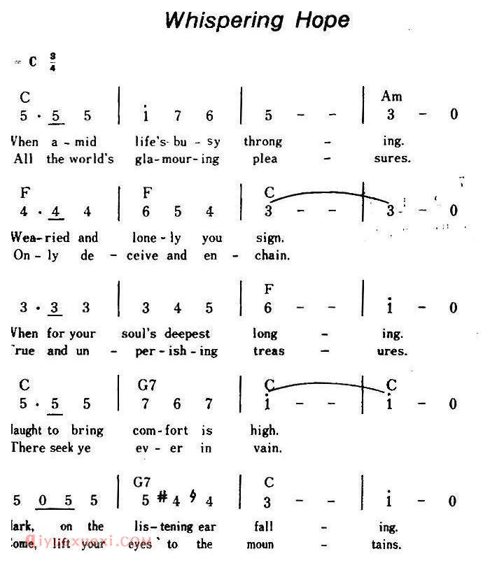 简谱《Whispering Hope/低声的祈祷、带和弦》美国