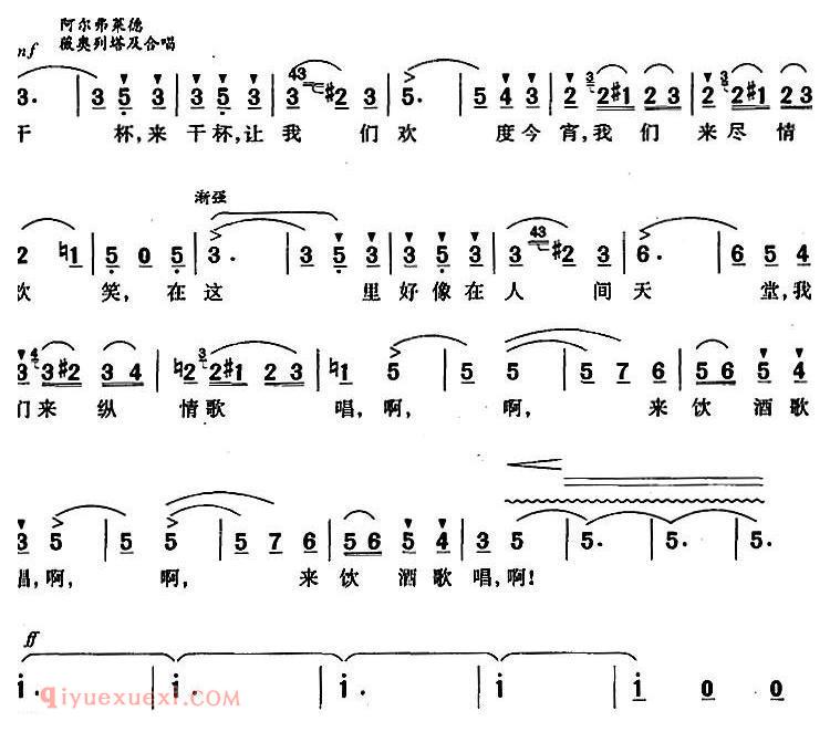 简谱《饮酒歌/歌剧/茶花女/选曲、张承谟译配版》意大利