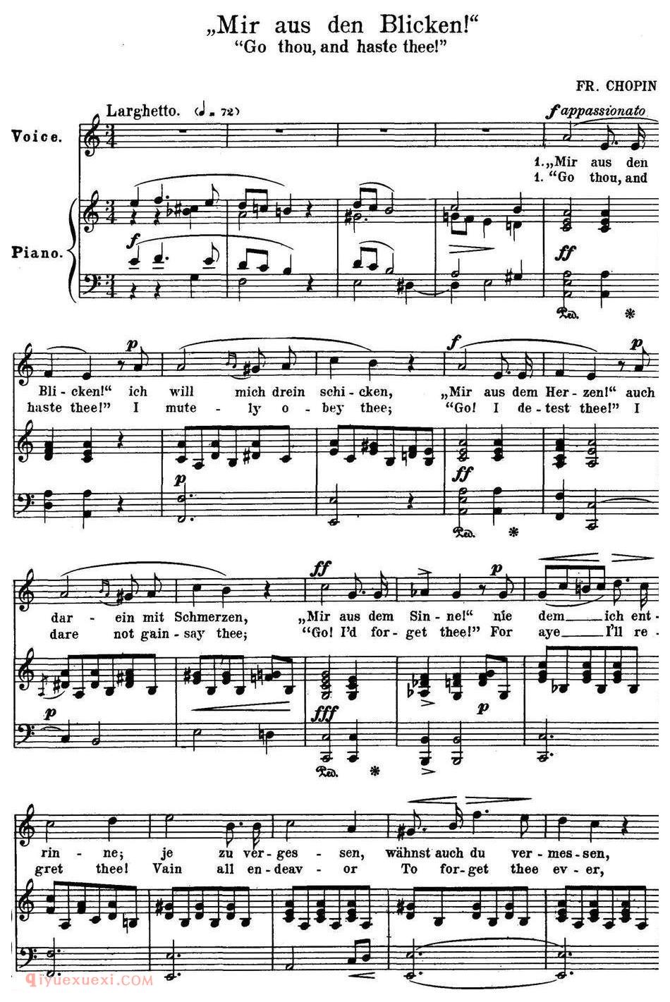 Chopin-17 Polish Songs Op.74，No.6（Mir aus den Blicken！Go thou，and haste thee！）钢琴伴奏谱
