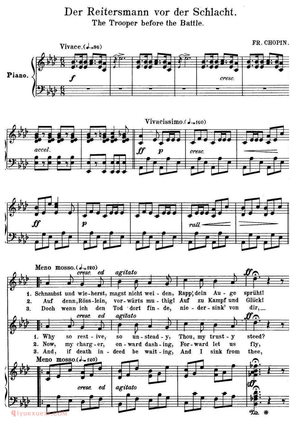 Chopin-17 Polish Songs Op.74，No.10（Der Reitersmann vor der Schlacht. The Trooper（钢琴伴奏谱）