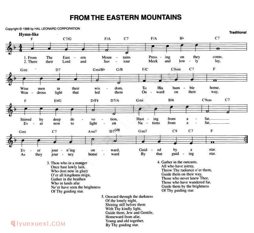 五线谱《FROM THE EASTERN MOUNTAINS》