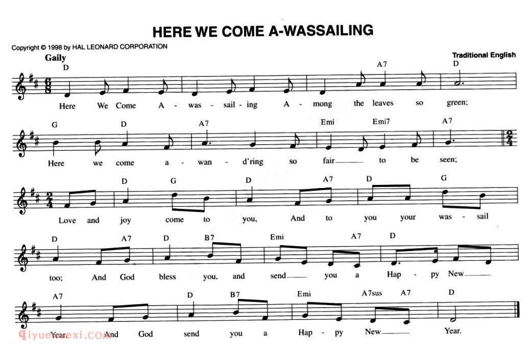 五线谱《HERE WE COME A-WASSAILING》