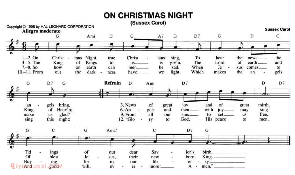 五线谱《ON CHRISTMAS NIGTH/SUSSEX CAROL》