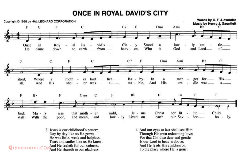 五线谱《ONCE IN ROYAL DAVID'S CITY》