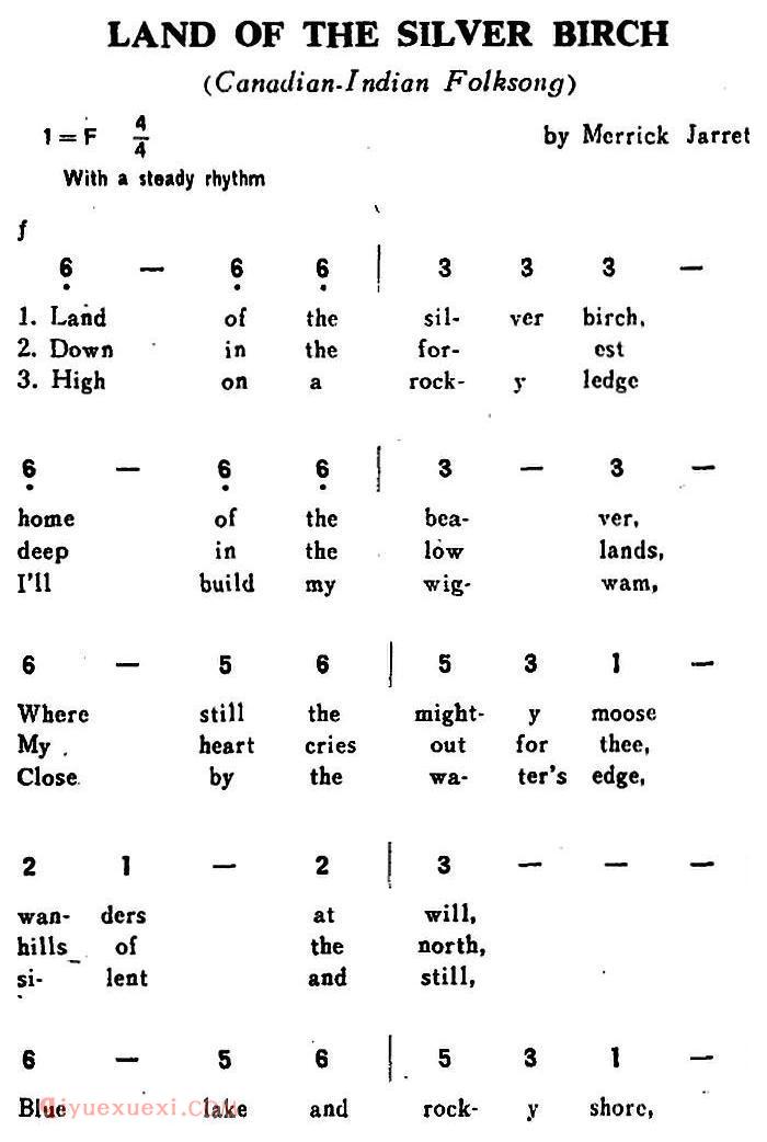 加拿大 | LAND OF THE SILVER BIRCH 白桦树之乡 | 简谱