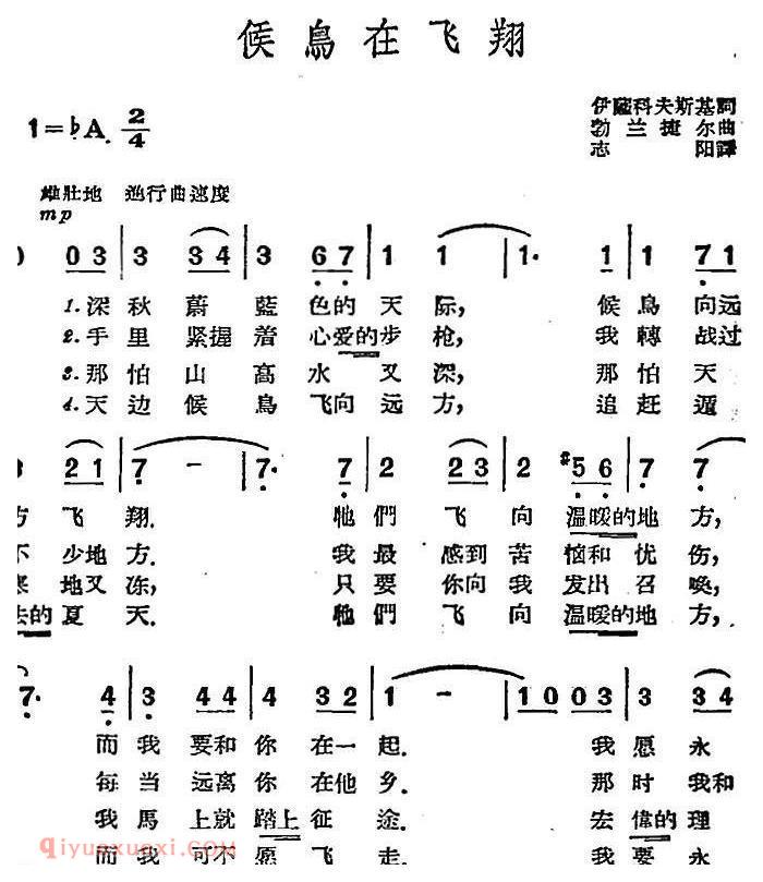 前苏联 | 候鸟在飞翔 | 简谱