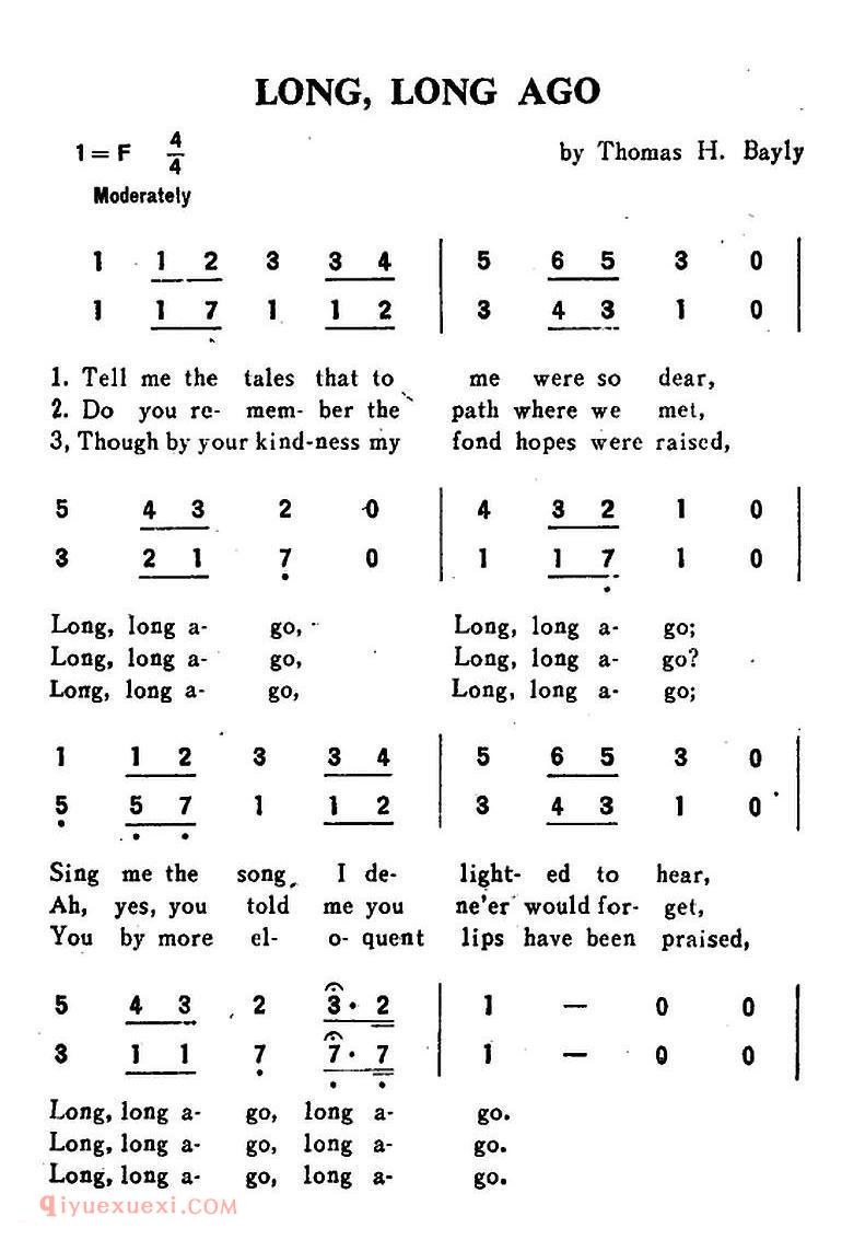 英国 | LONG，LONG AGO 多年以前 | 简谱