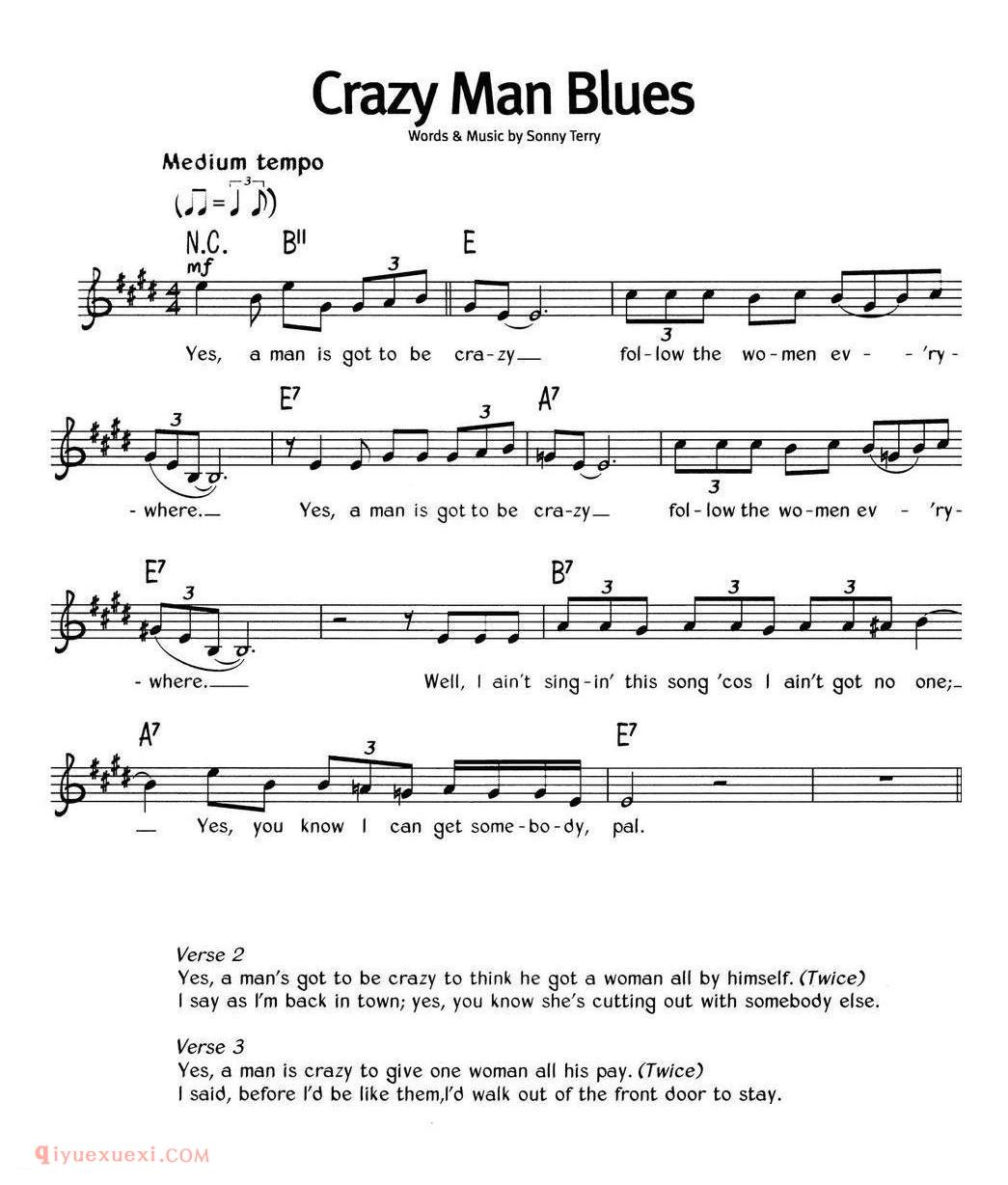 Crazy Man Blues_蓝调音乐 | 五线谱