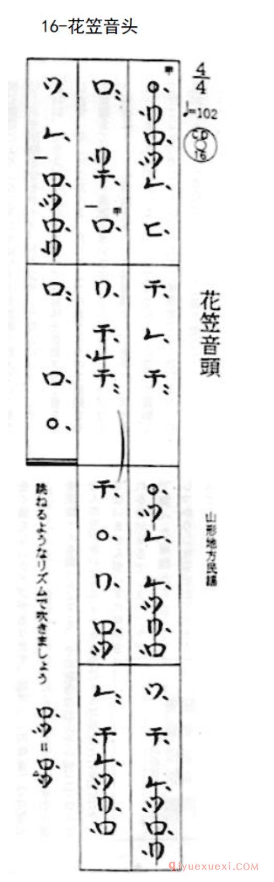 菅原久仁义尺八入门练习曲《花笠音头》假名谱与简谱对照