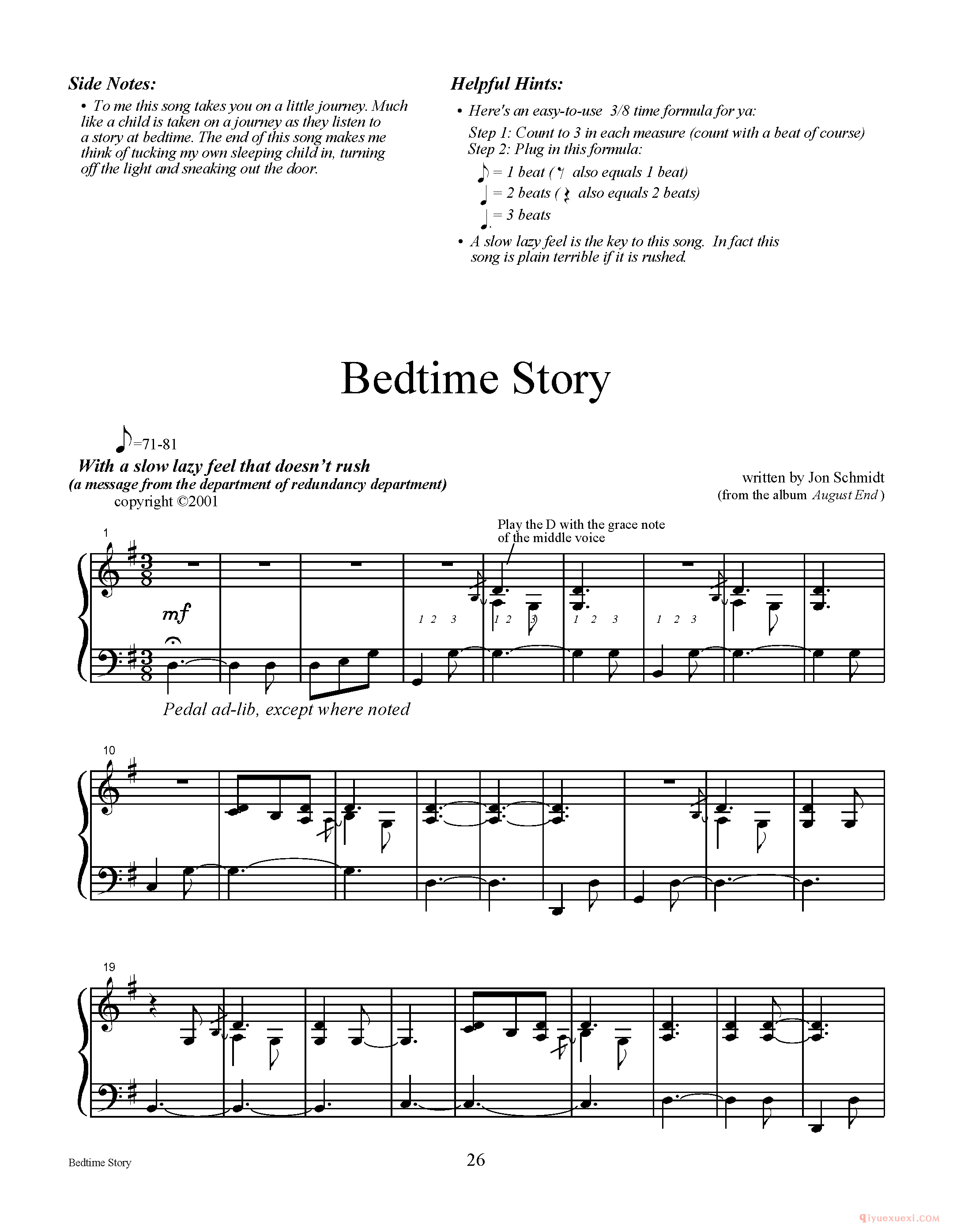 钢琴独奏集《Bedtime Story》Jon Schmidt