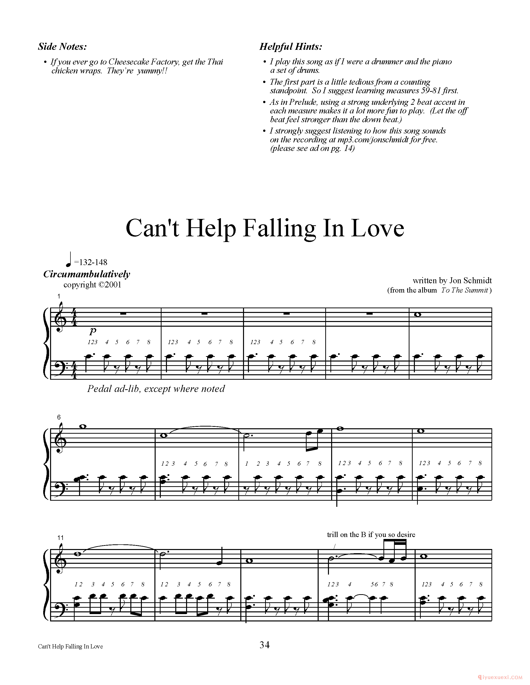 钢琴独奏曲《Cant help falling in love》Jon Schmidt