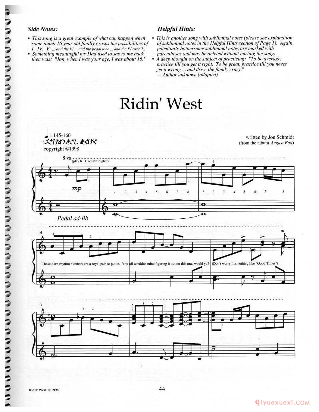 钢琴独奏曲《Ridin West》Jon Schmidt