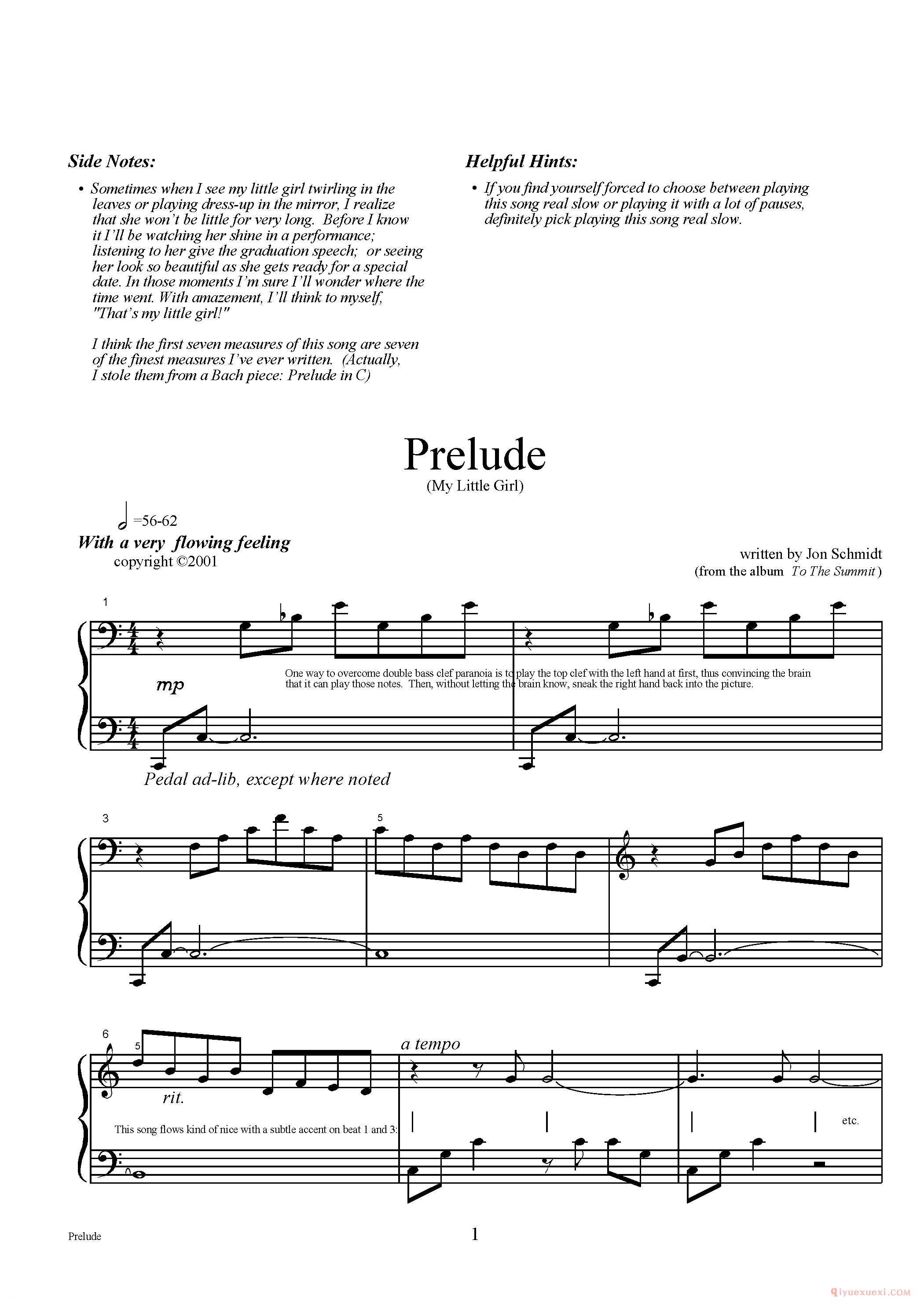 钢琴三声部独奏曲《Prelude(My Little Girl)》Jon Schmidt