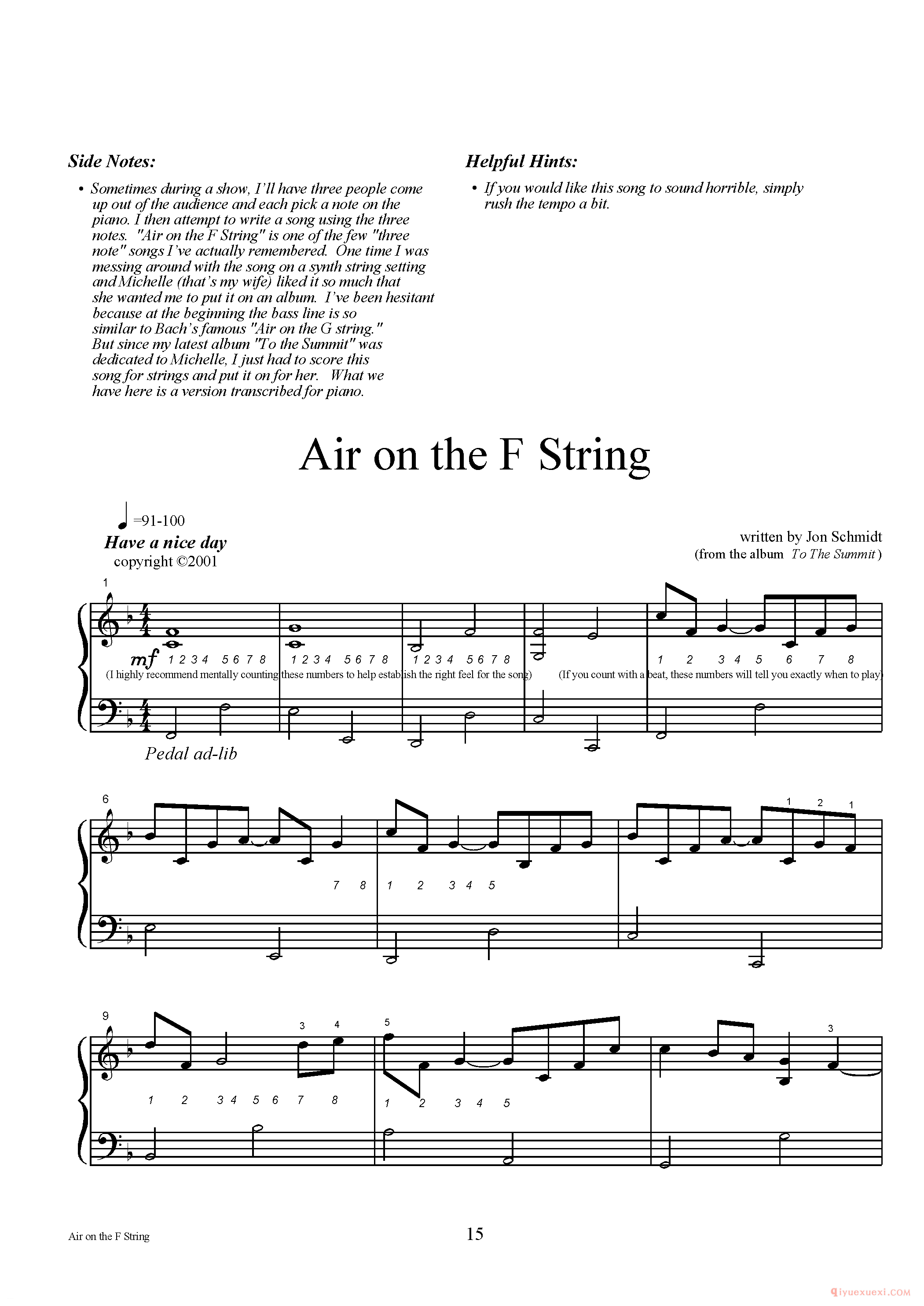 钢琴三声部独奏曲《Air on the F string》Jon Schmidt