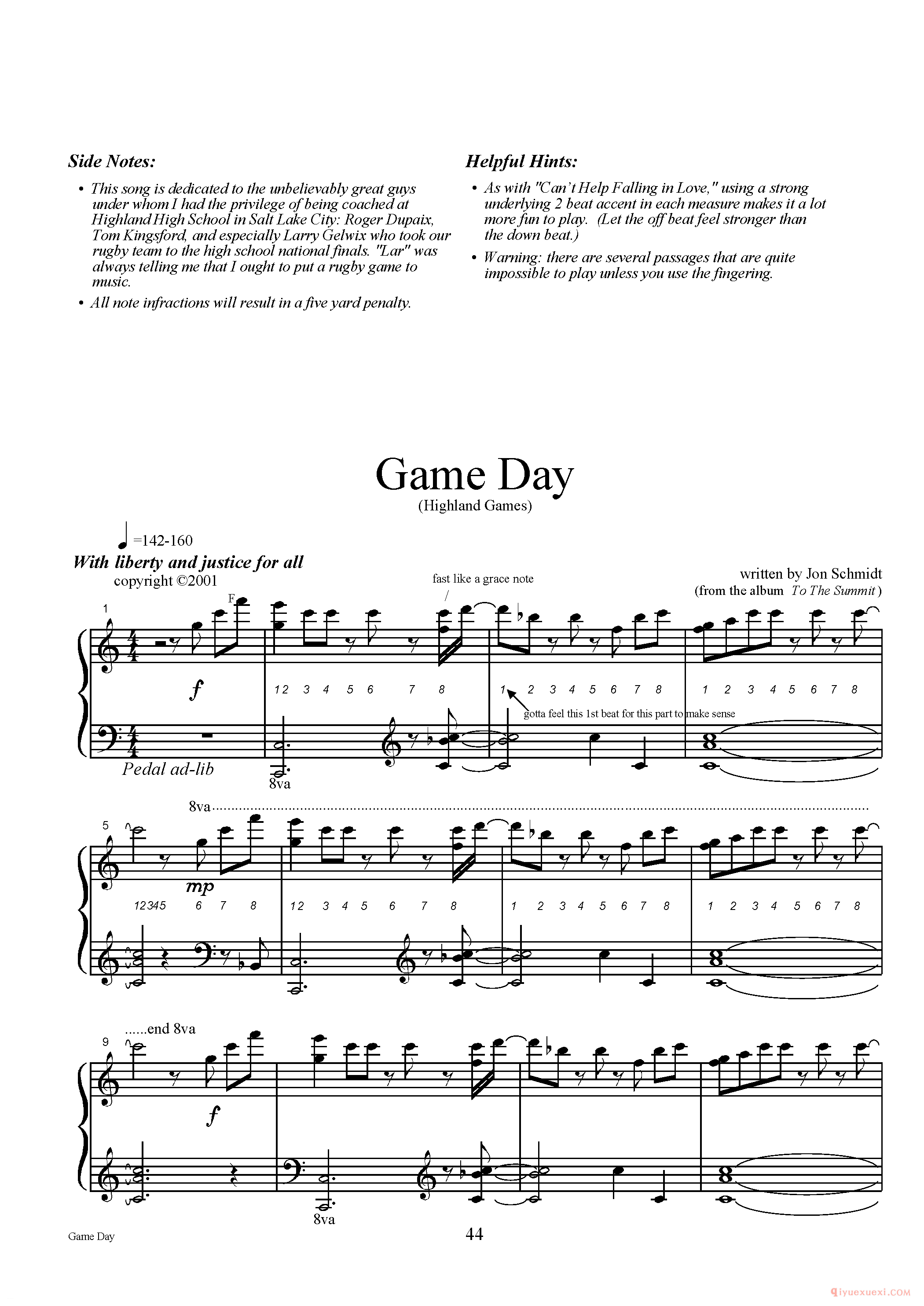 钢琴三声部独奏曲《Game Day - Highland Games》Jon Schmidt