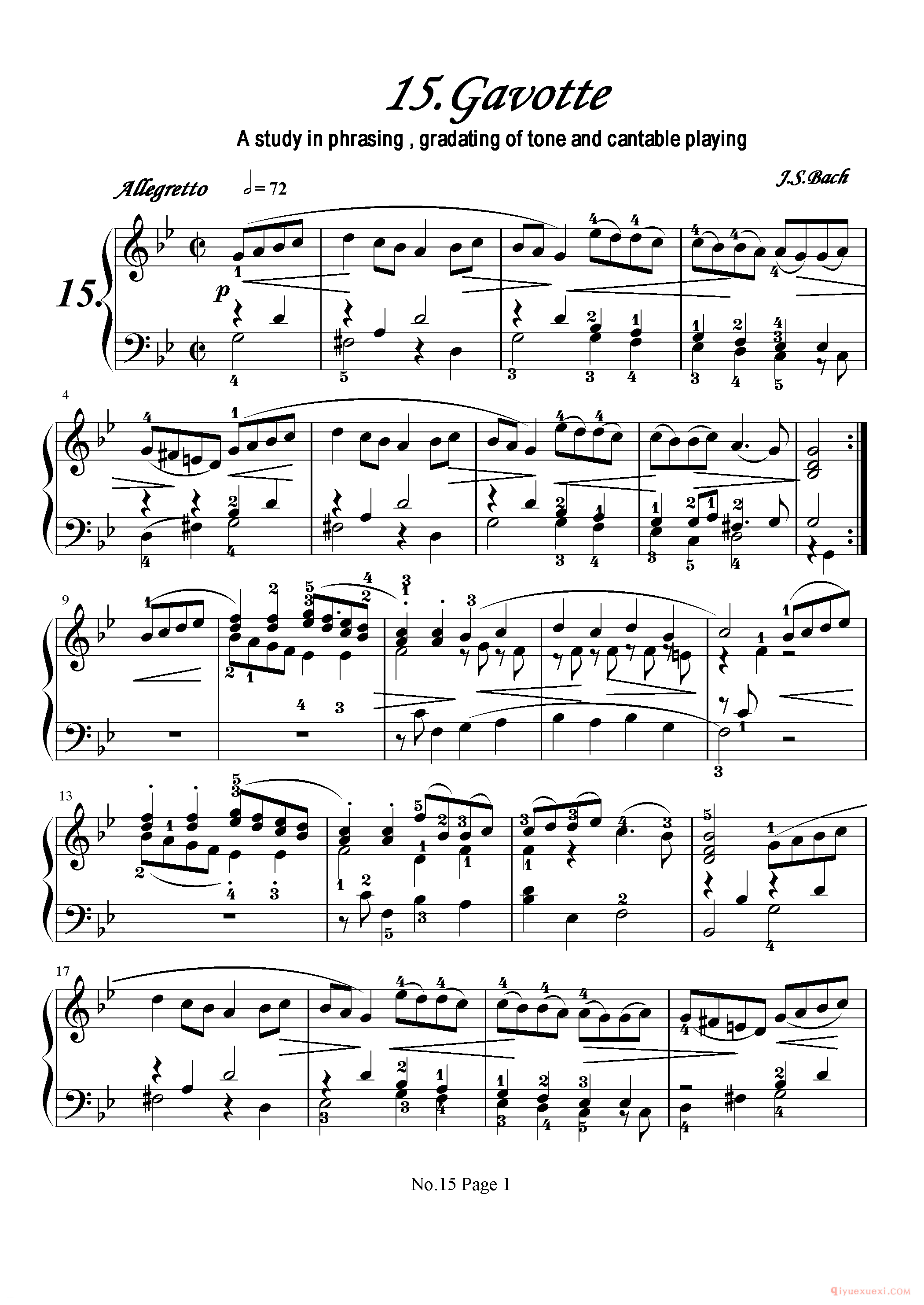 初级钢琴乐曲谱《15.加伏特舞曲 Gavotte》巴赫