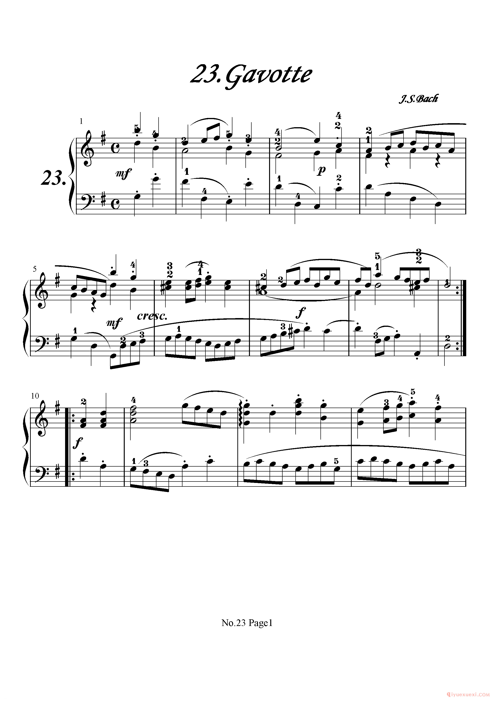 初级钢琴乐曲谱《23.加沃特舞曲/Gavotte》巴赫