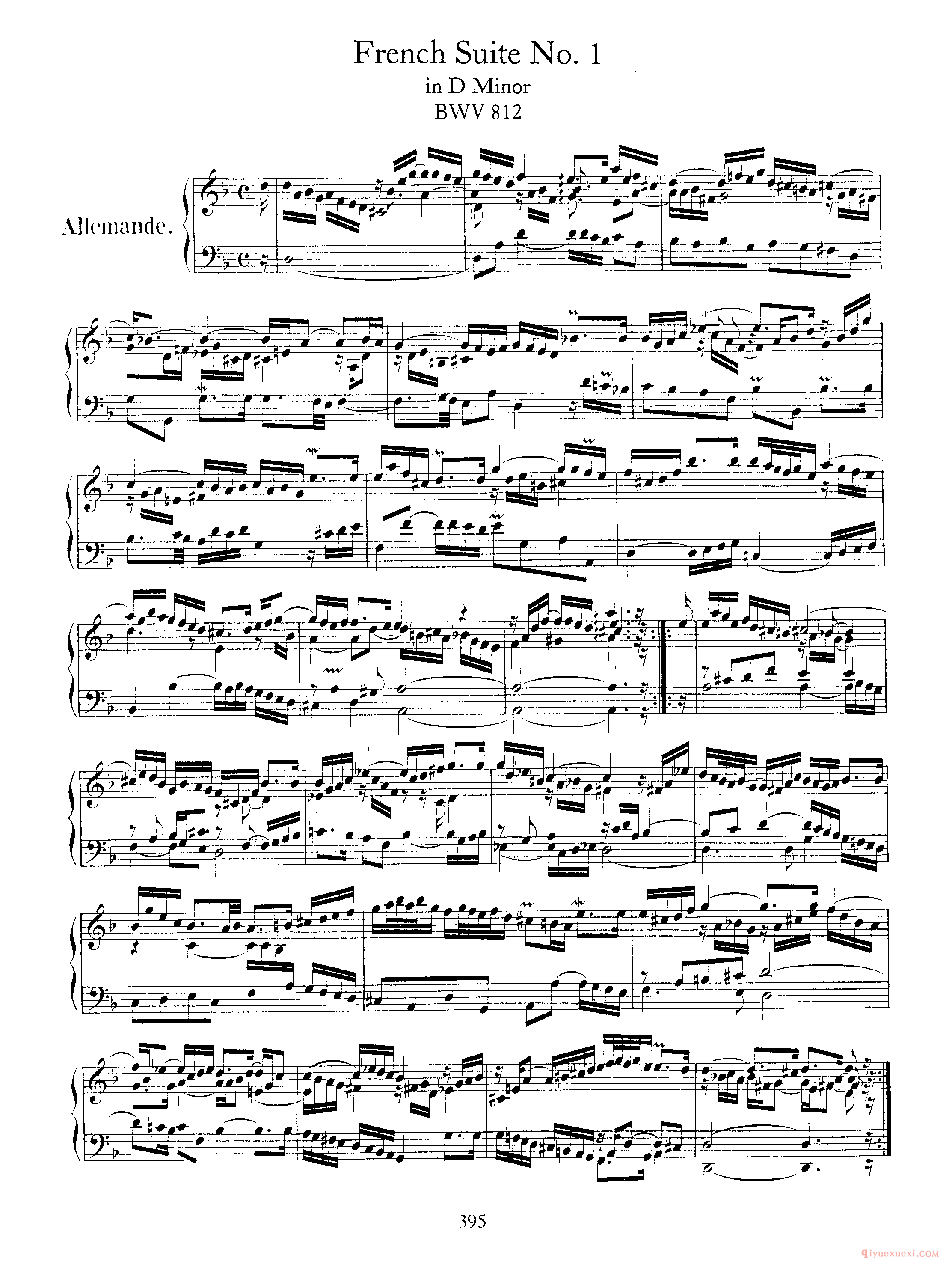 巴赫法国组曲第一首D小调《French Suite NO.1 in D Minor BWV812》