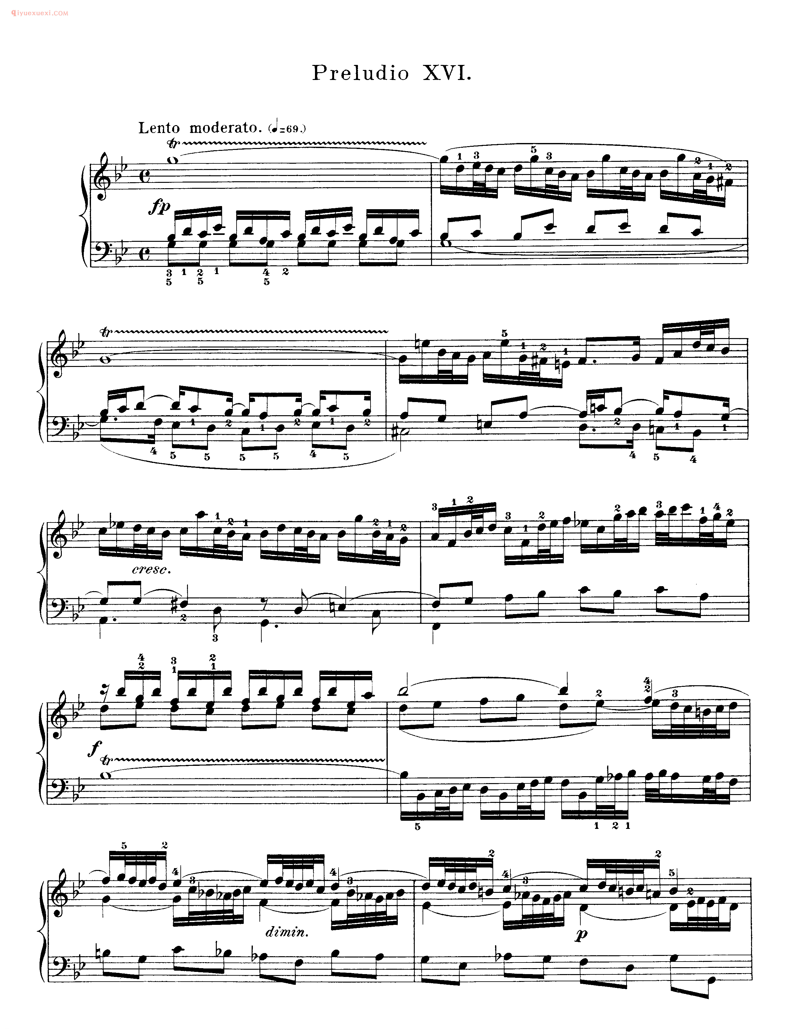 巴赫平均律第一册_第十六首_前奏曲《Preludio XVI》