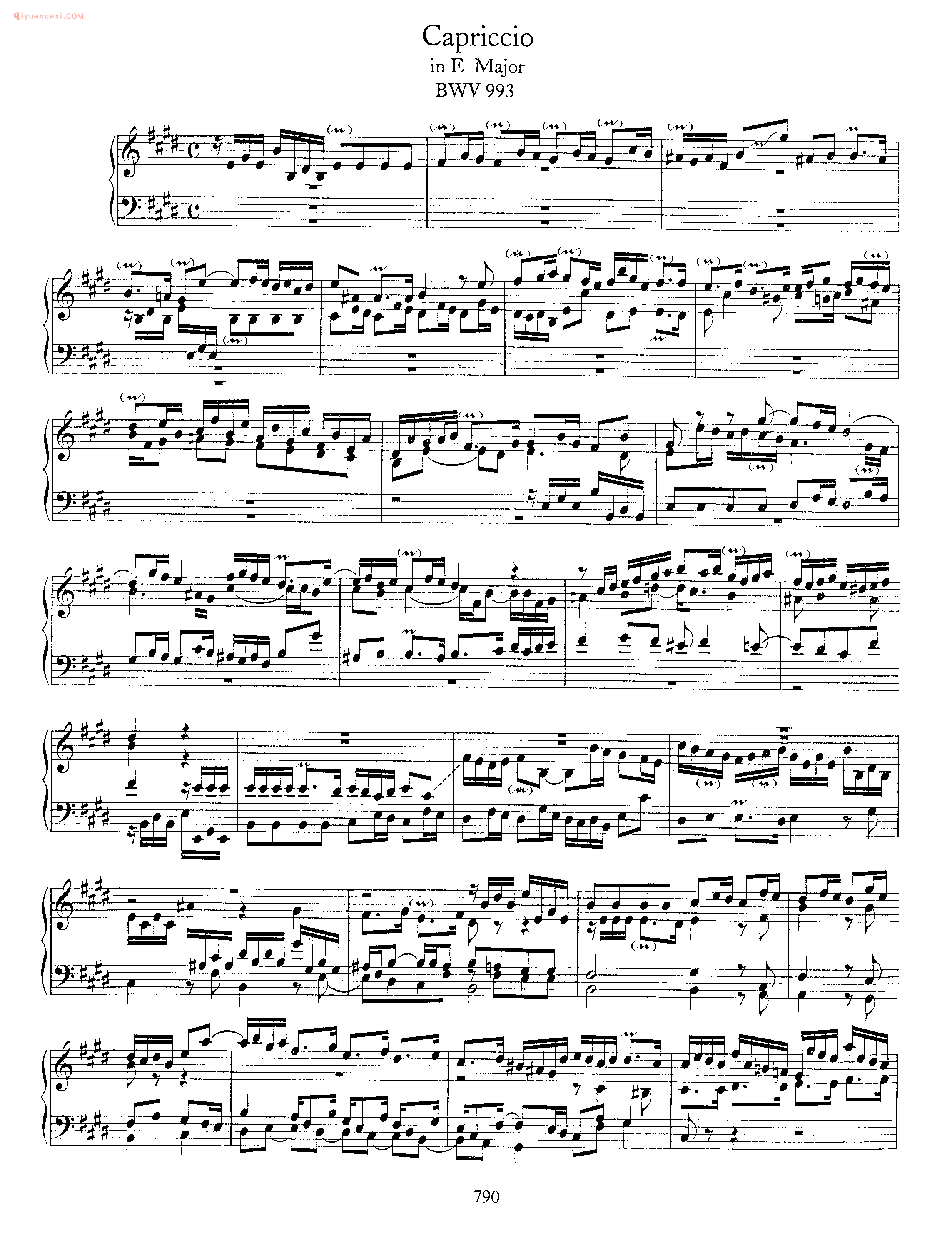 巴赫E大调幻想曲《Capriccio in E BWV 993》巴赫钢琴作品