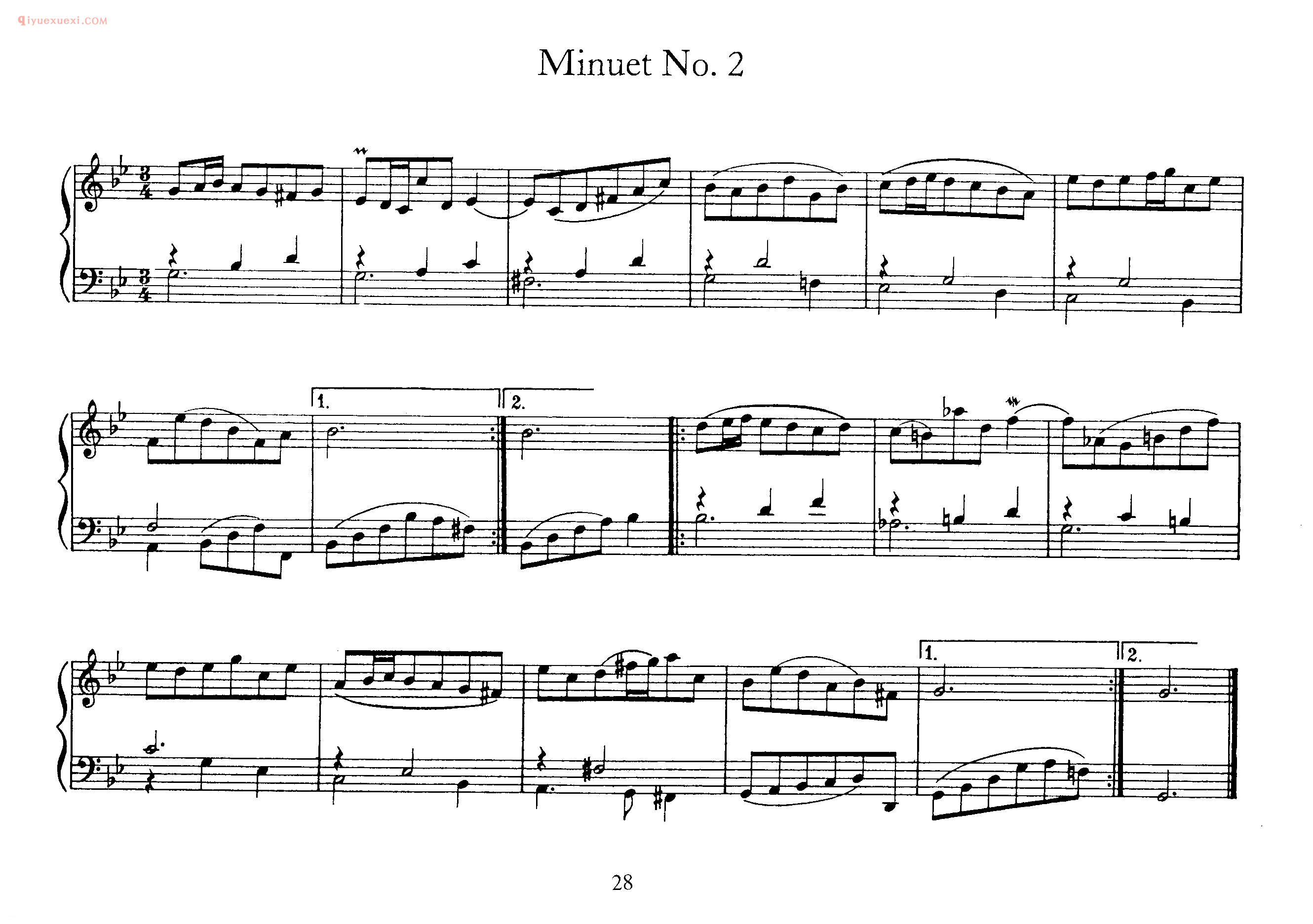 巴赫原版钢琴谱《Minuet NO.1》五线谱